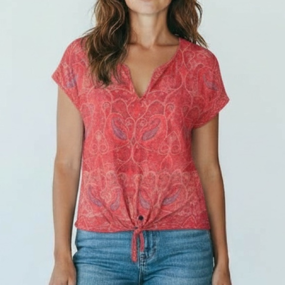Lucky Brand Paisley Print Tie-Front Cowgirl Top S Boho Country Western Festival